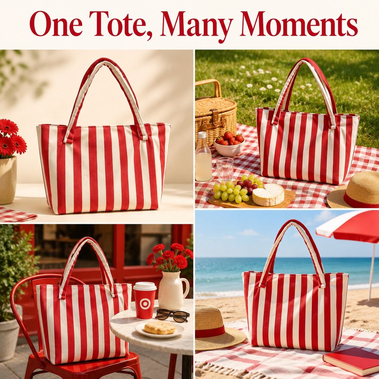 Striped Terry Cloth Tote Bag Roomy Beach and Travel Shoulder Carryall