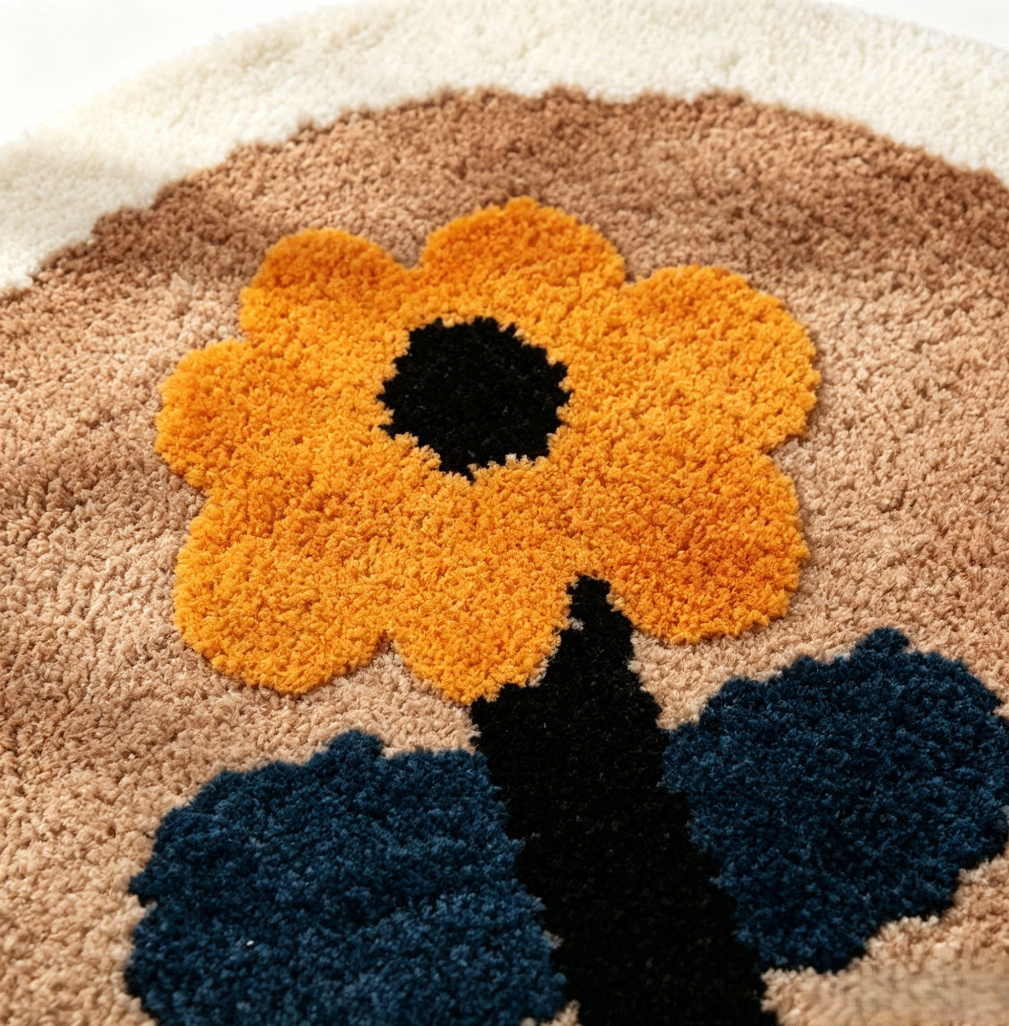 Sunflower Semicircular Bathroom Floor Mat Soft Water?Absorbent Rug with Anti?Slip Base