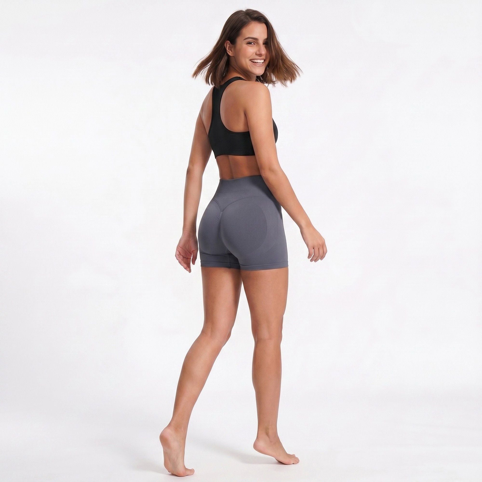 High Waist Seamless Workout Shorts Ribbed Waistband Yoga Biker Shorts
