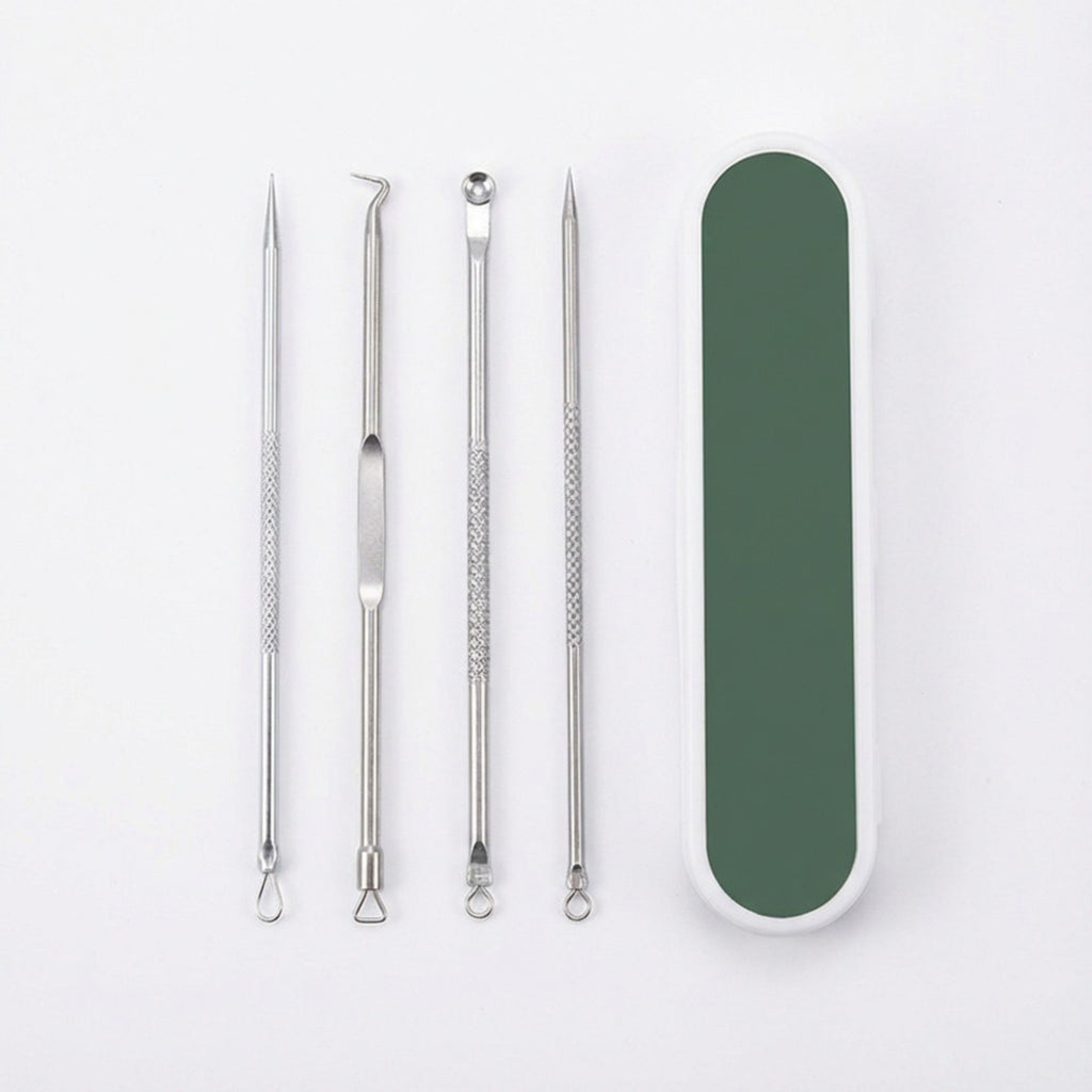 5-Piece Stainless Steel Blackhead and Blemish Removal Tool Set with Storage Case for Facial Care