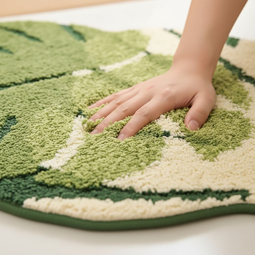 Tufted Floor Mat with Tropical Leaf Pattern Non Slip Backing Soft Plush Decorative Indoor Entryway Bathroom Rug