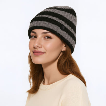 Anna-Kaci Unisex Striped Knit Beanie Hat Cuffed Warm Winter Cap