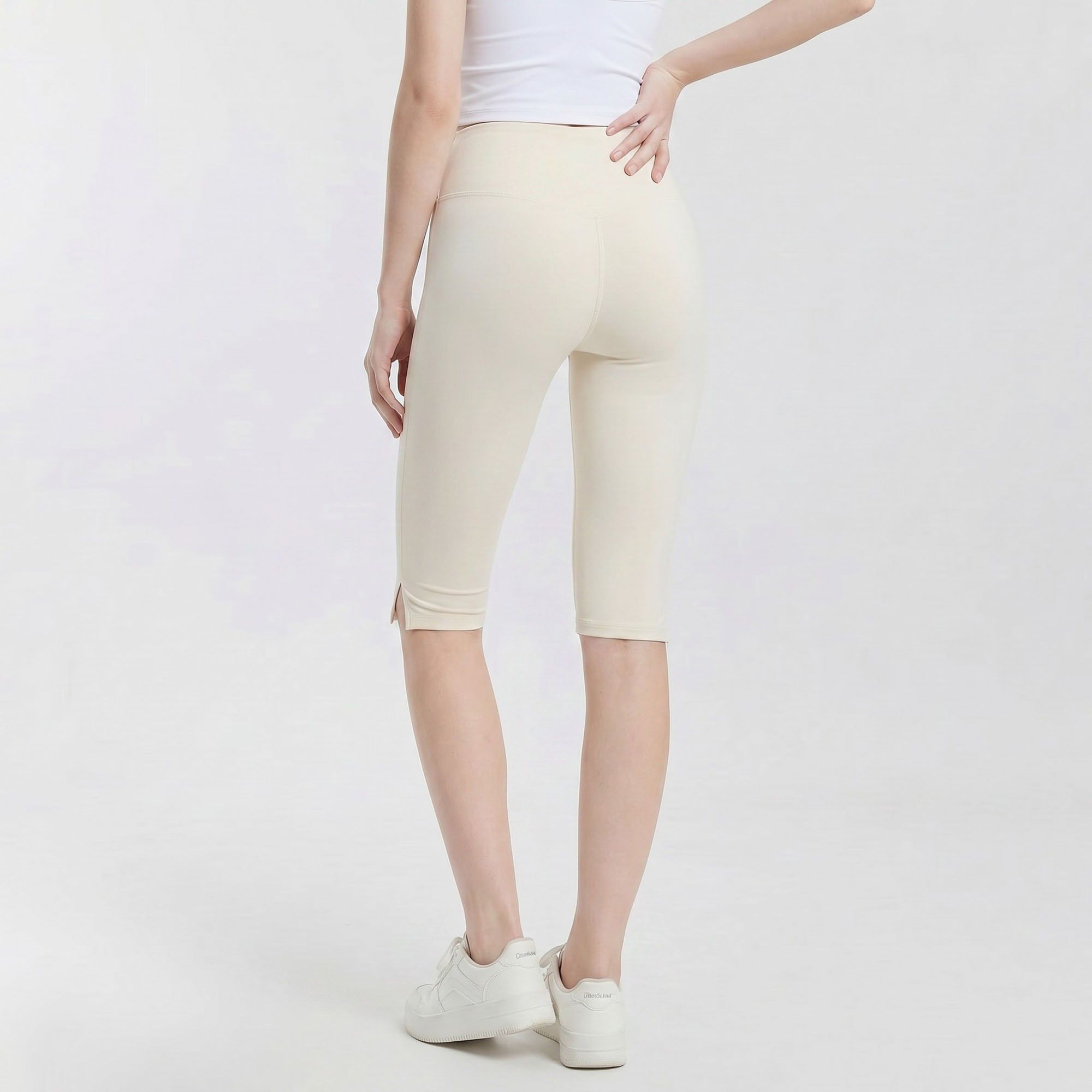 High Waist Capri Leggings with Side Slit Hem Smooth Stretch Pull On Workout Yoga Pants
