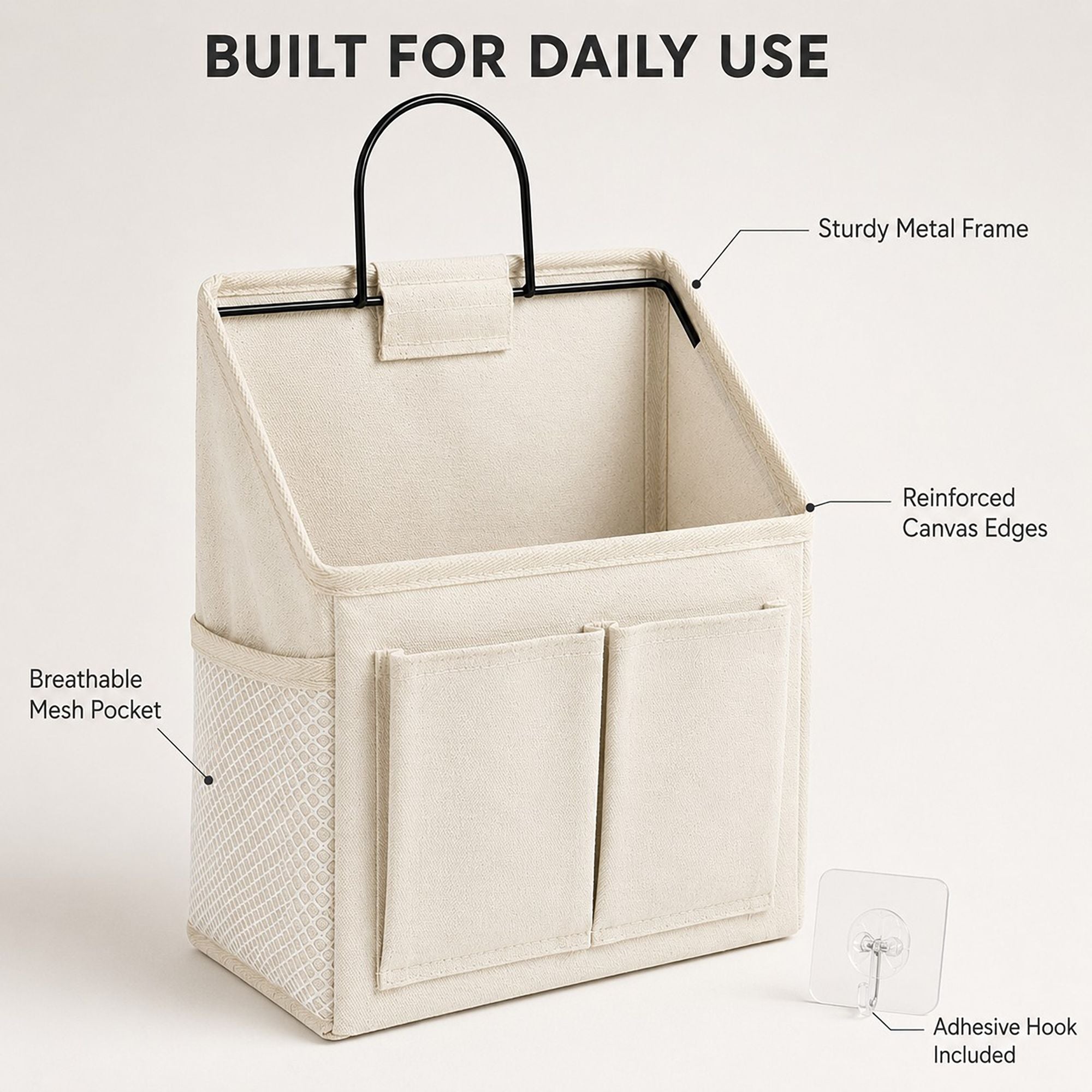 Hanging Bedside Storage Caddy with Metal Frame and Multiple Pockets Bed Rail Organizer