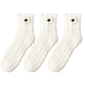 Anna-Kaci 3-Pair Plush Fuzzy Socks with Crochet Flower Detail for Cozy Indoor Wear
