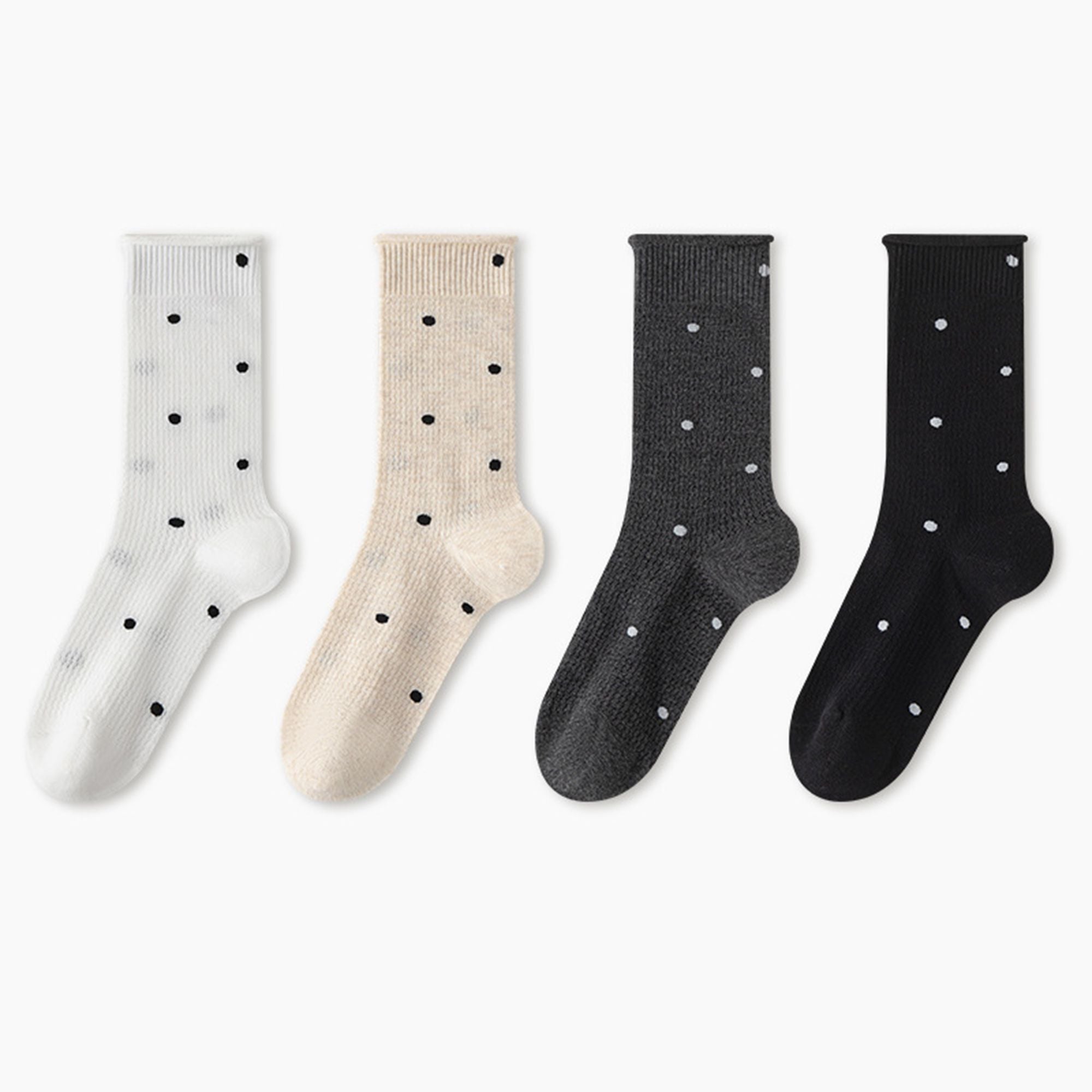 Anna-Kaci 4-Pair Lightweight Mesh Polka Dot Crew Socks with High-Stretch Cuffs