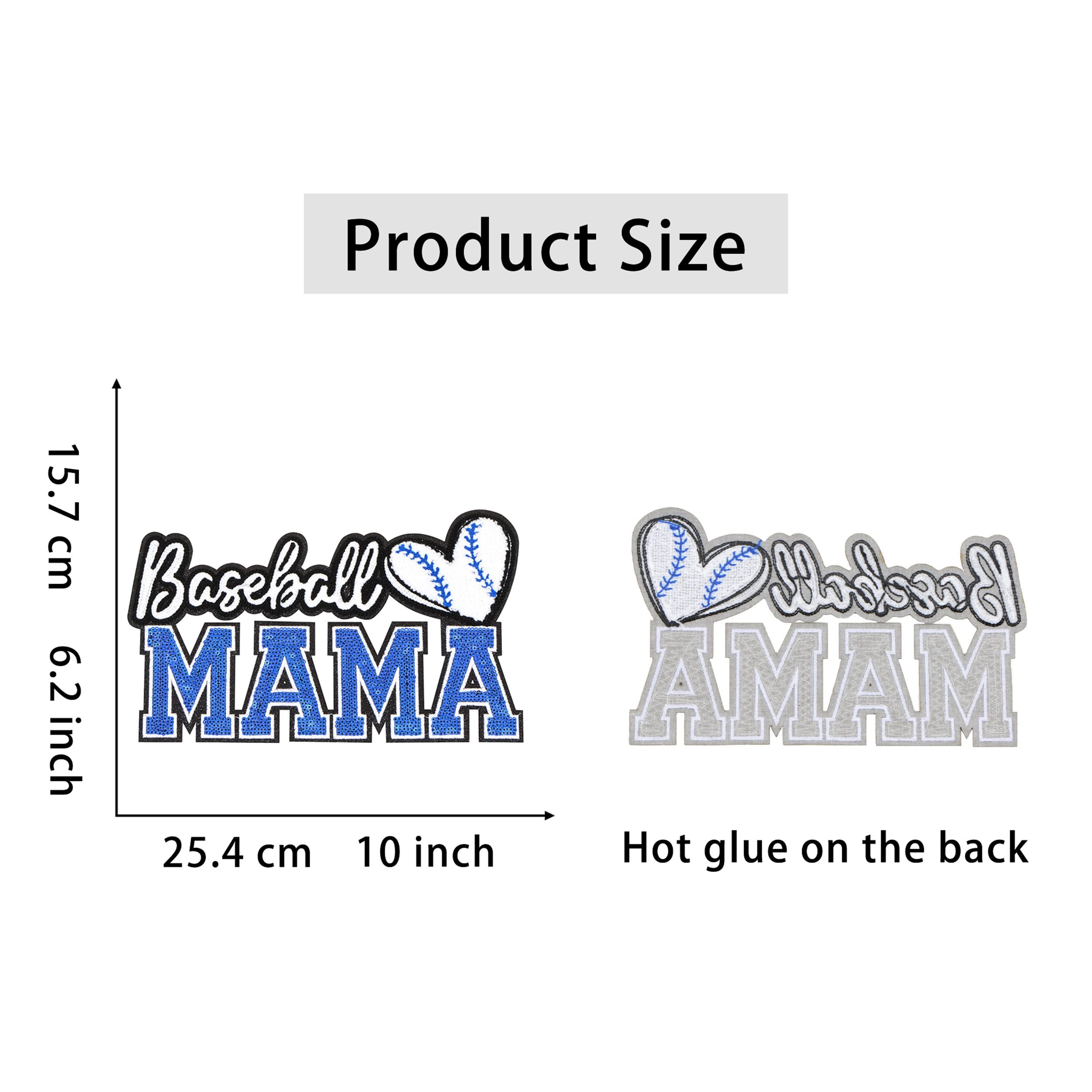 Baseball Mama Sequin Iron On Patches Game Day Applique Large Patch Accessory Clothes Jacket Uniform Backpack DIY Decor