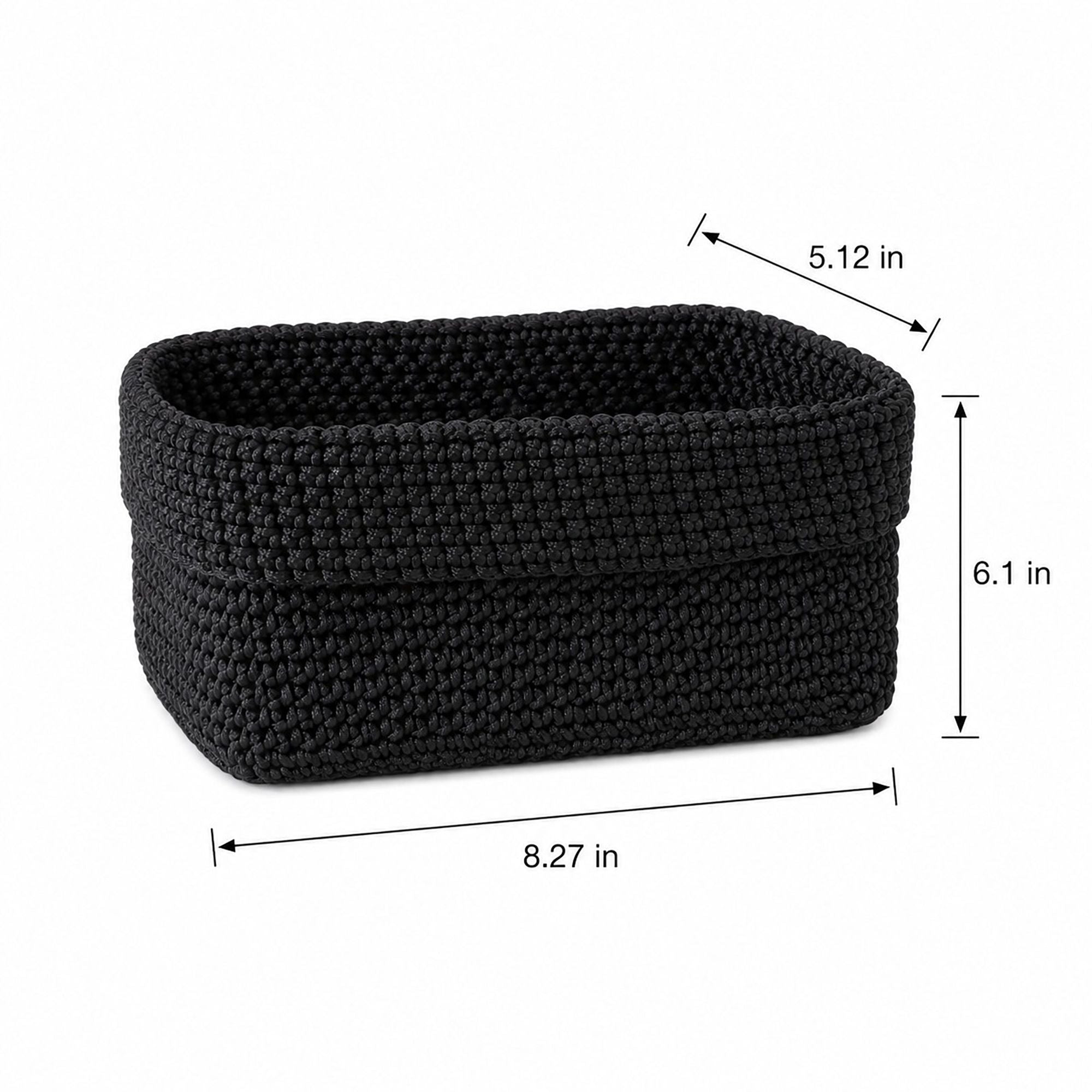Rectangular Woven Storage Basket Foldover Rim Desktop Organizer Bin