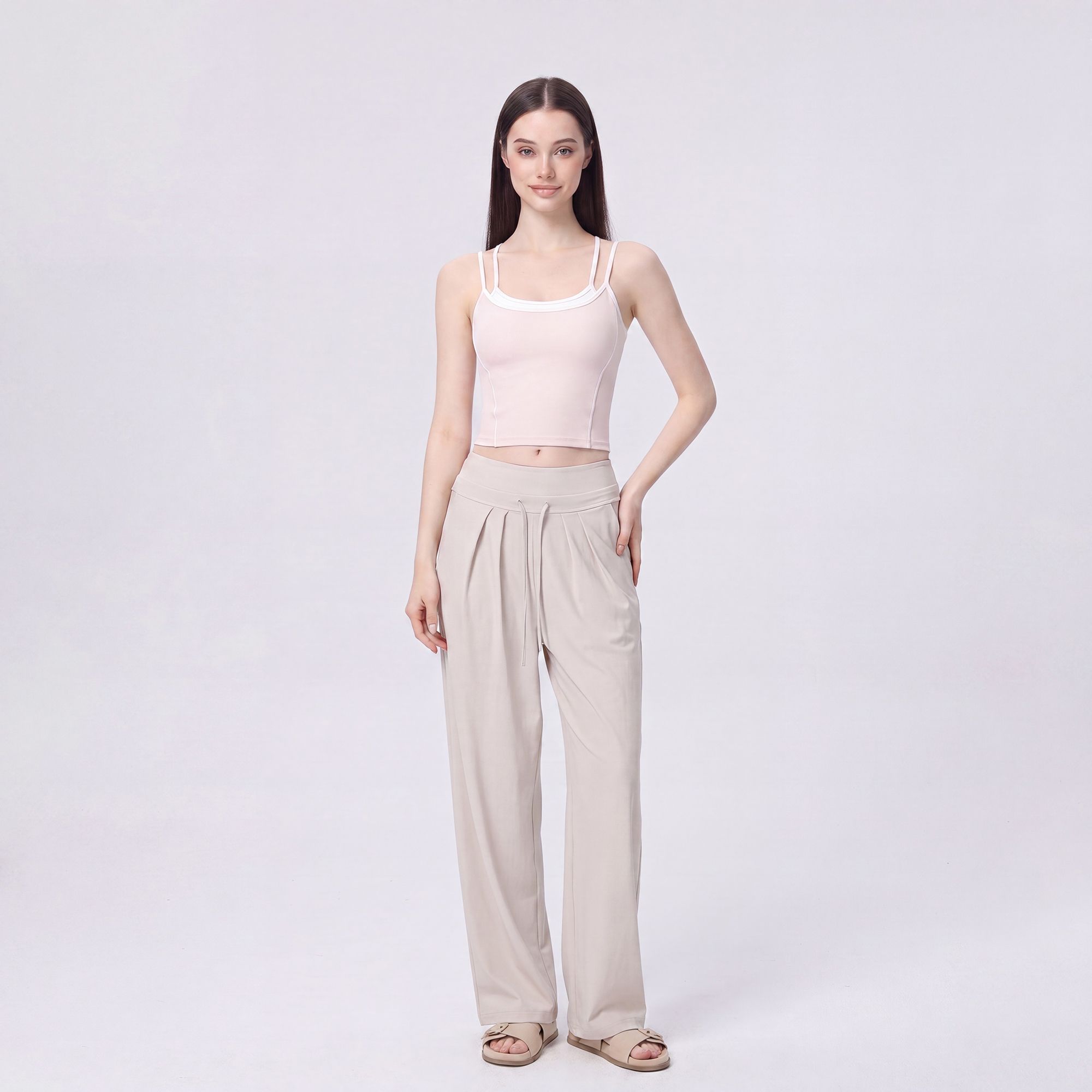 Contrast Trim Double Strap Cropped Cami Tank Top with Fitted Light Support Activewear Design