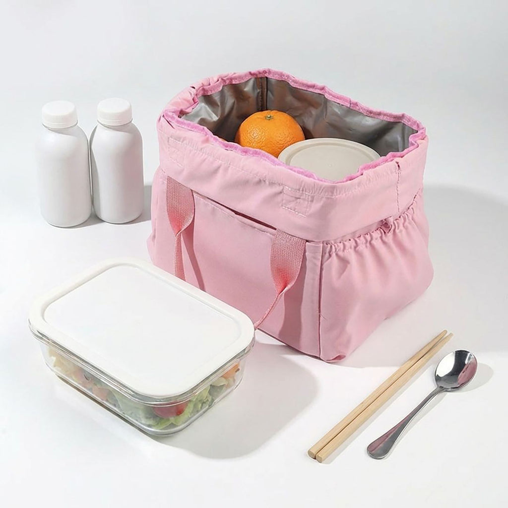 Anna-Kaci Reusable Lunch Bag with Drawstring Closure and Front Pocket Lightweight Thermal Food Tote