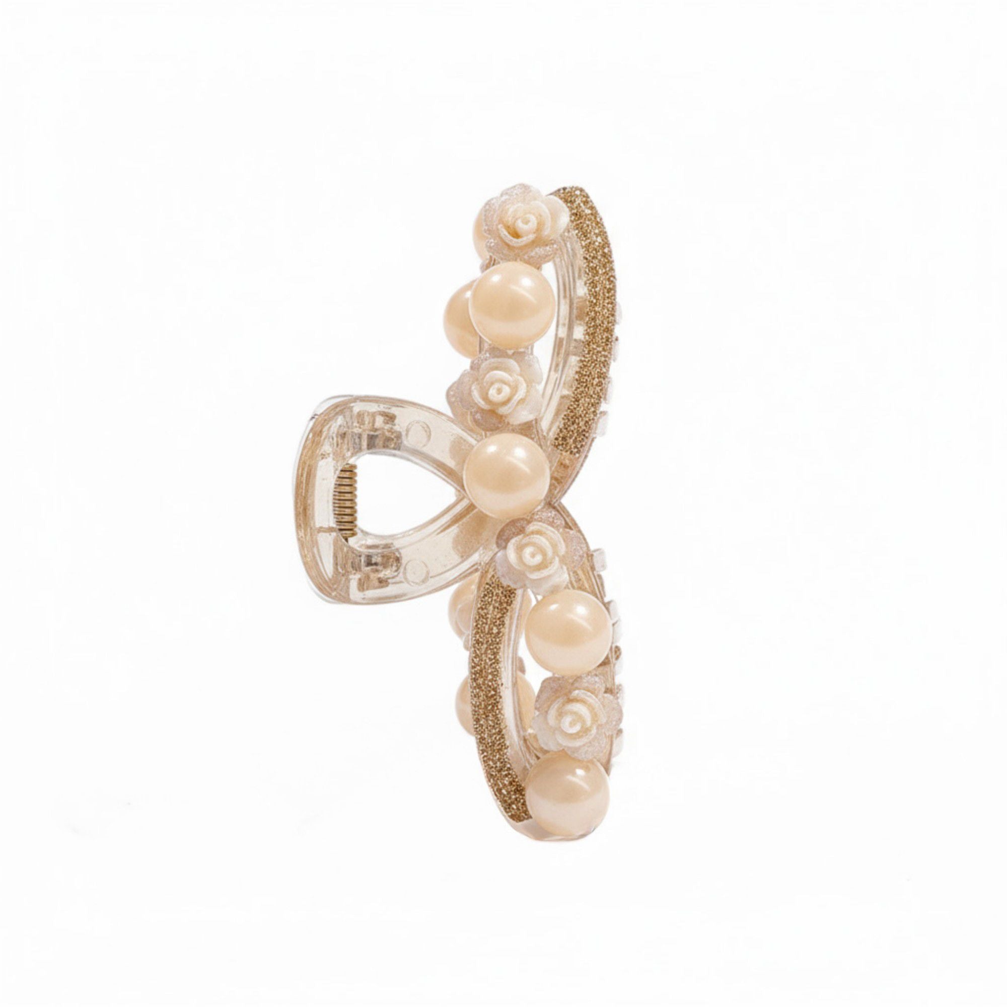 Anna-Kaci Beaded Flower Metal Hair Claw Clip with Curved Design and Textured Accents