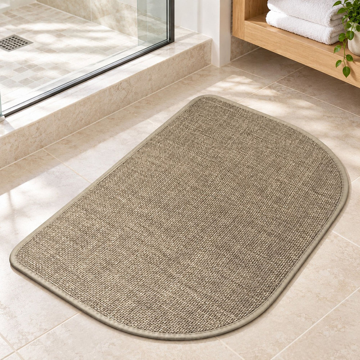 Absorbent Linen Look Bath Mat with Non Slip Backing