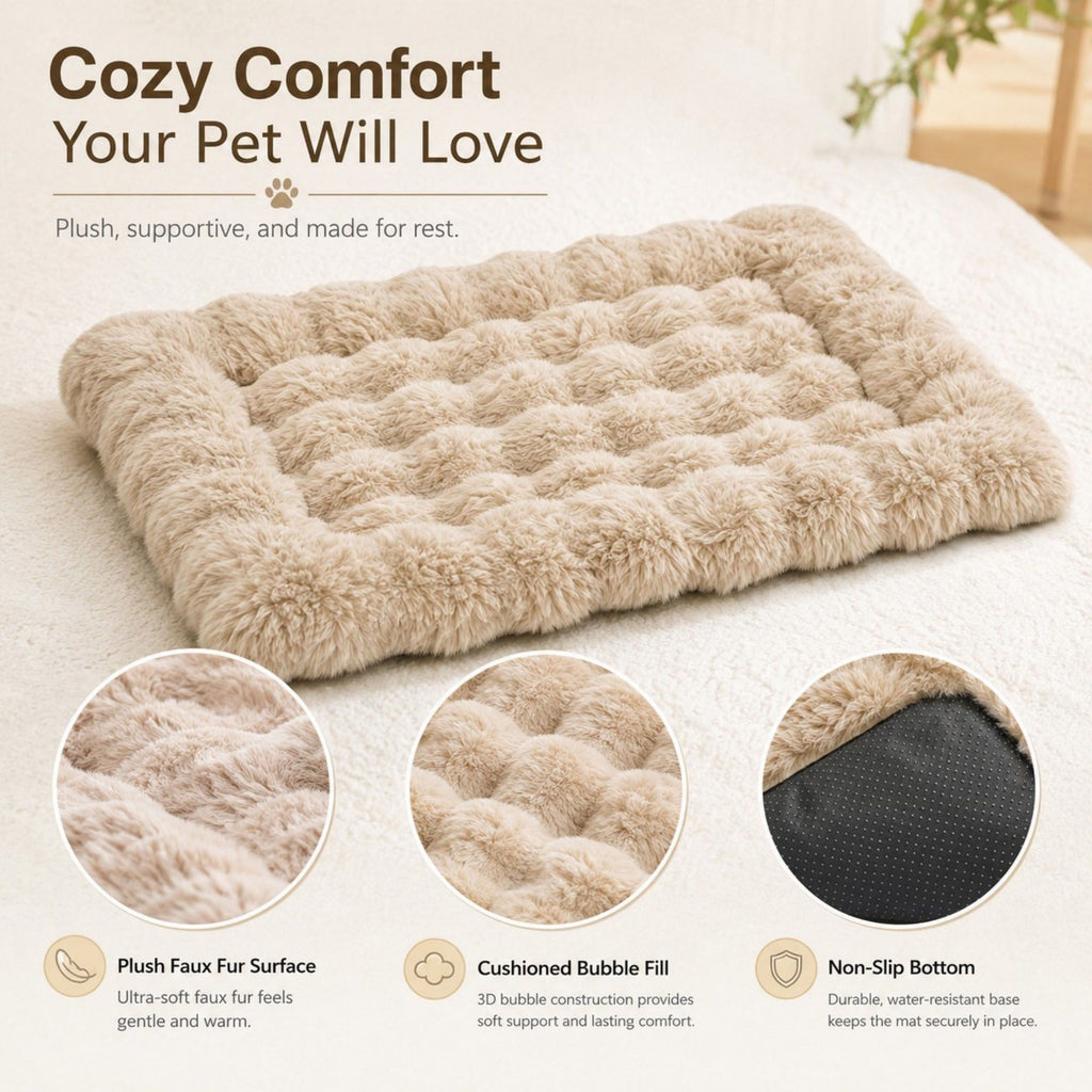 Plush Pet Mat for Cats and Small Dogs with Raised Border, Non-Slip Bottom and Machine-Washable Design