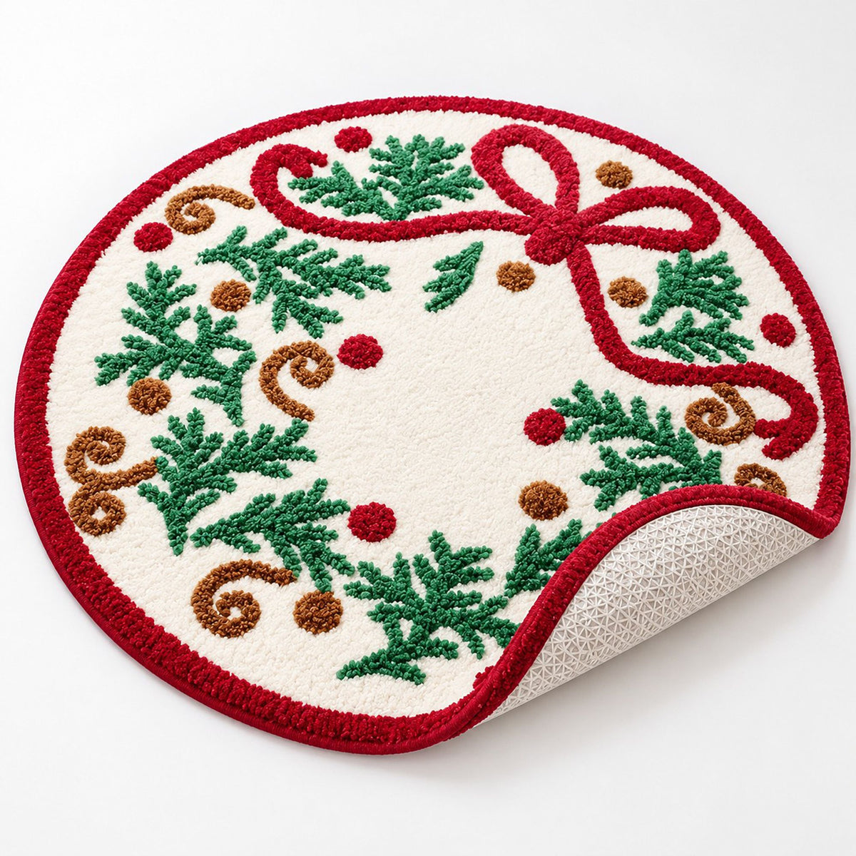 Christmas Snowflake and Wreath Tufted Bath Rug with Nonslip Backing 23.6 in