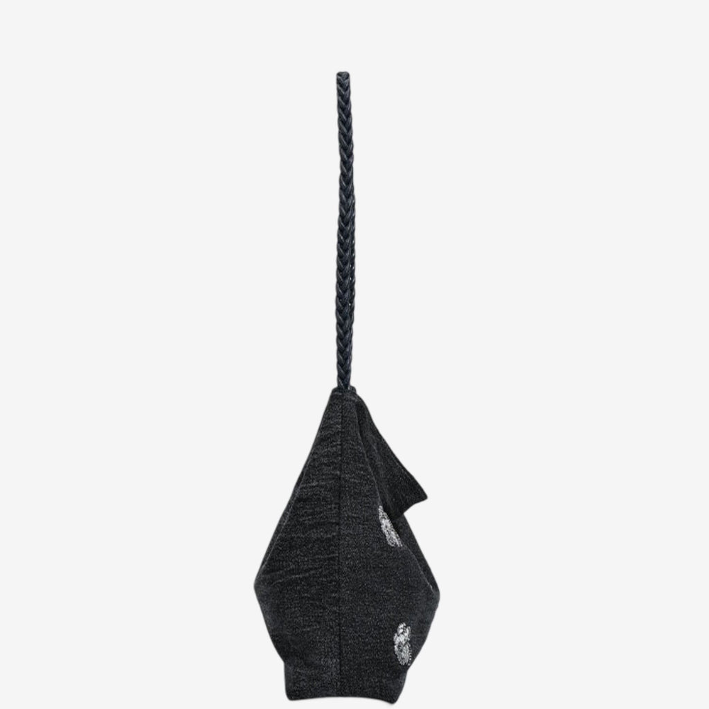 Black Sequin Embellished Braided Shoulder Bag Canvas Handbag