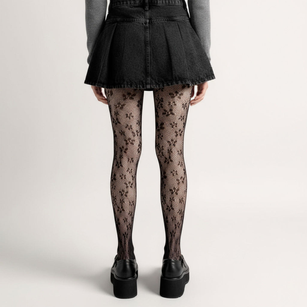 Anna-Kaci Women's Floral Lace Pattern Tights with Sheer Mesh Texture and Stretch Fit