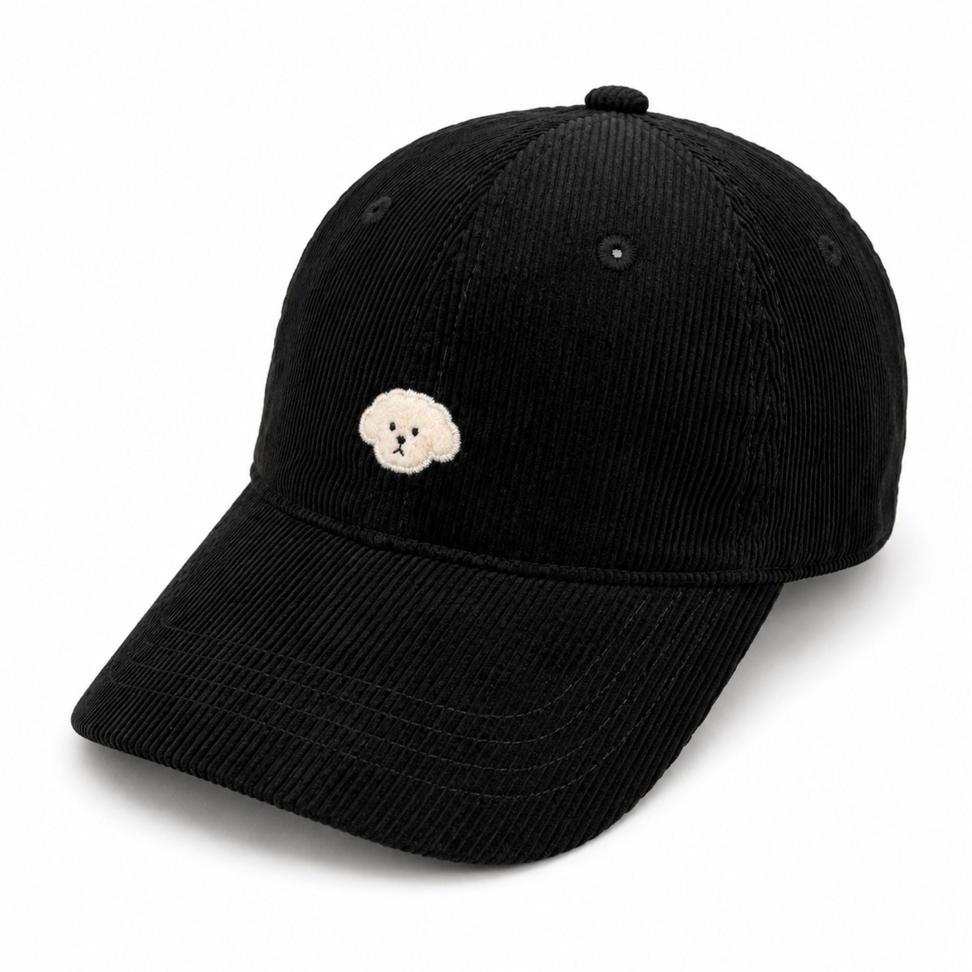 Gorra de béisbol de pana con perro bordado, ajustable