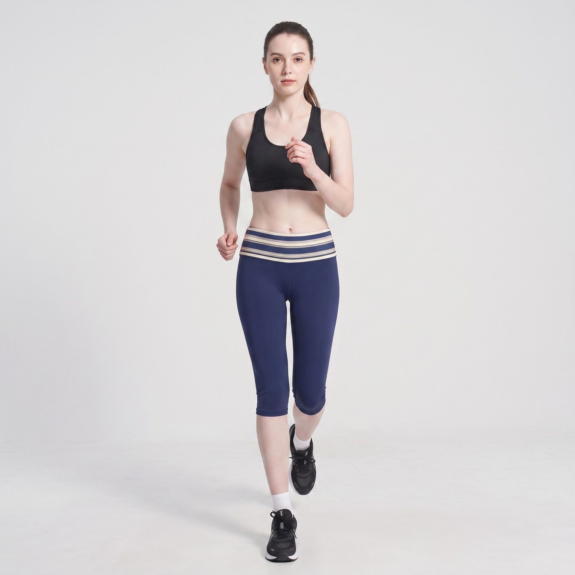 Striped Foldover Waist Capri Leggings Fitted Cropped Yoga Pants for Workouts and Athleisure