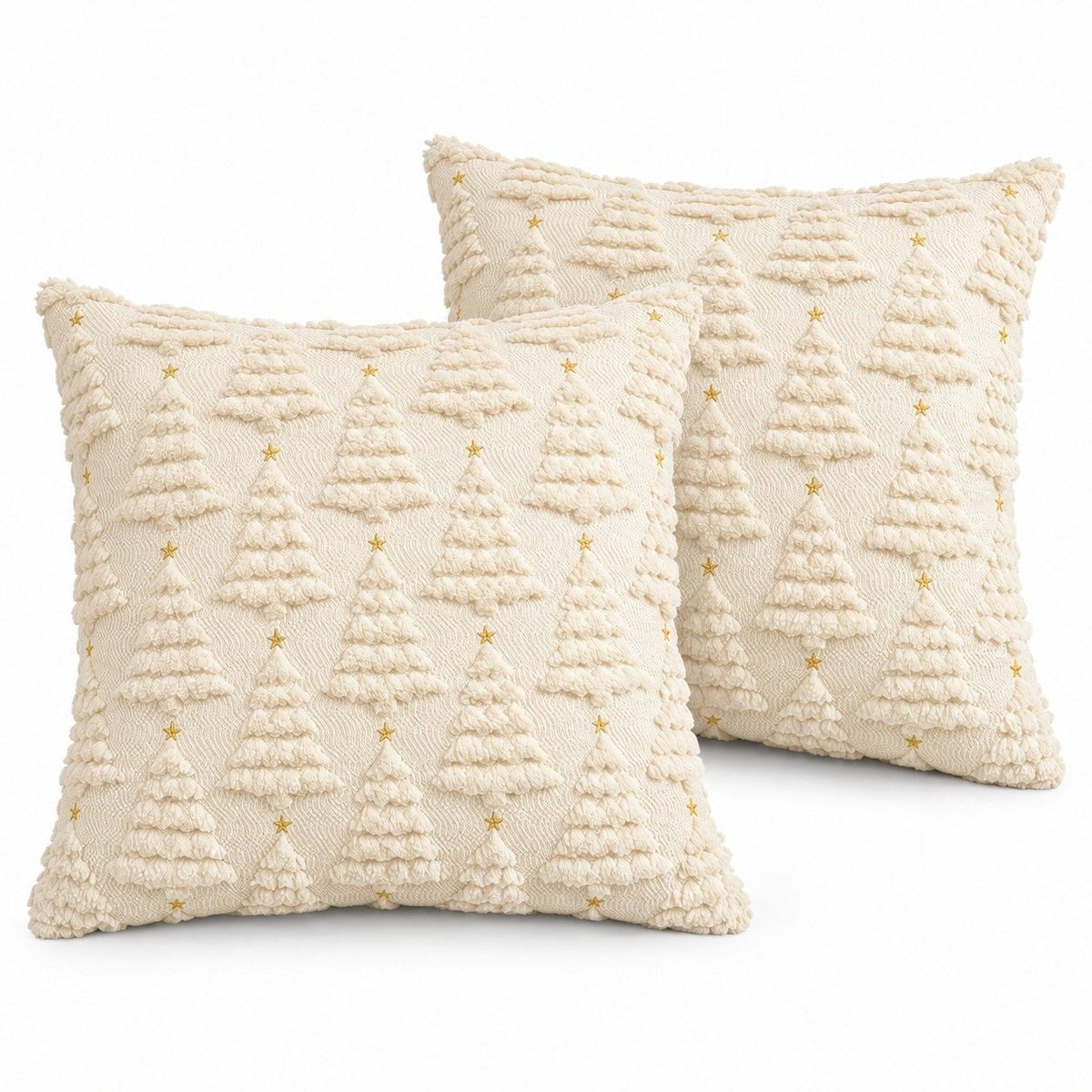 2 Pack Plush Textured Christmas Tree Throw Pillow Covers 18 x 18 Inch Holiday Decor