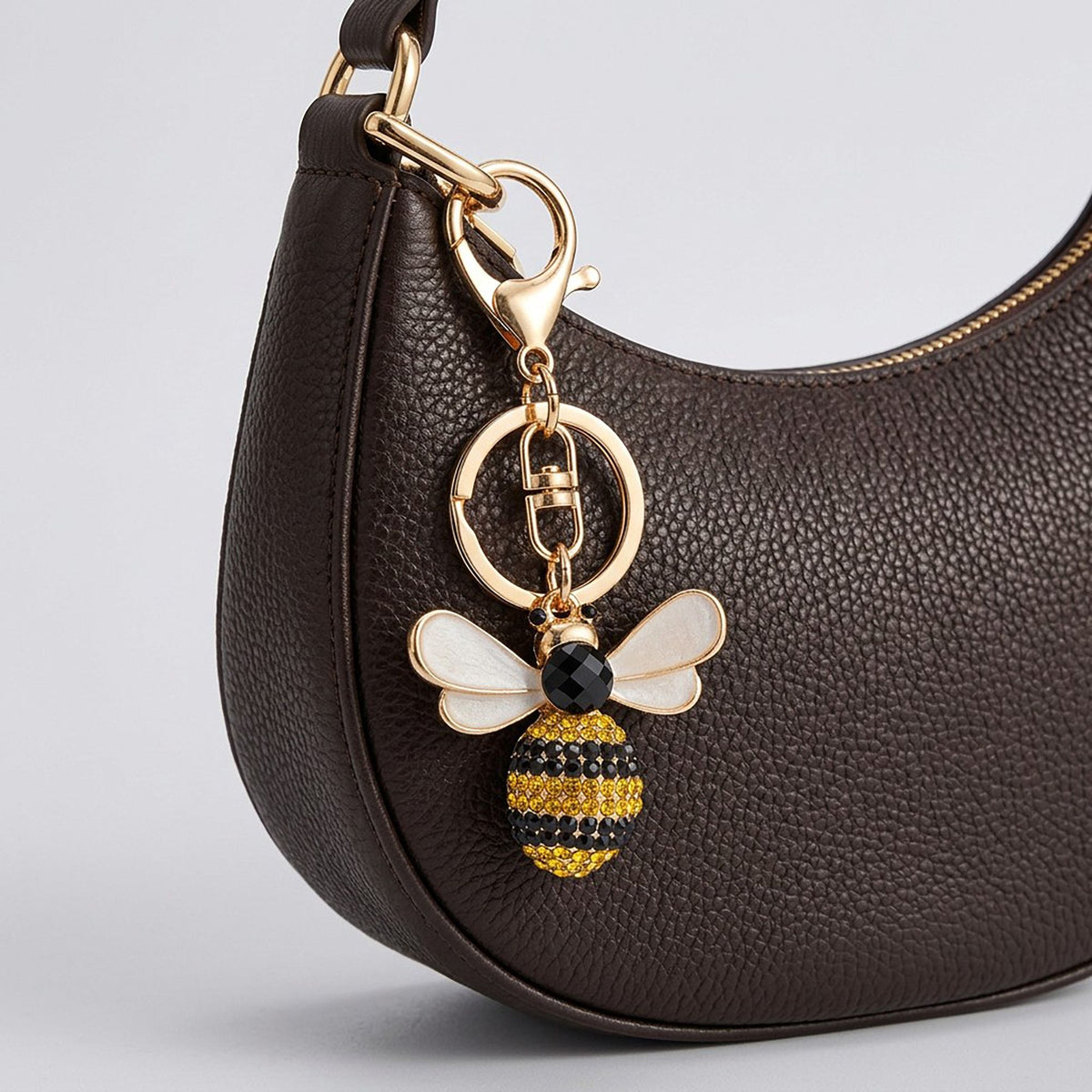 Bee Rhinestone Keychain Bag Charm with Lobster Clasp and Key Ring