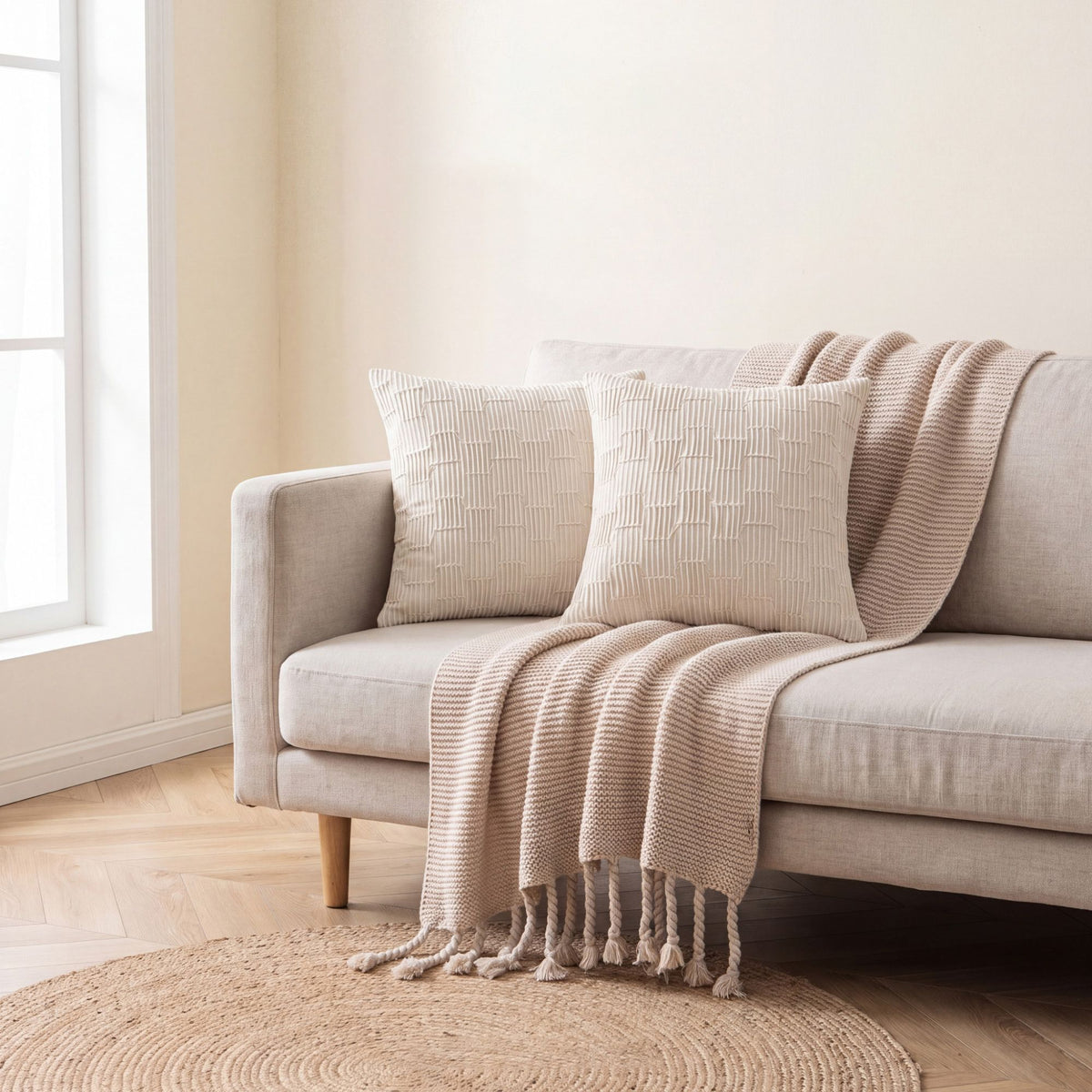 Textured Pleated Square Throw Pillow Cover Decorative Cushion Cover for Sofa Couch Bed