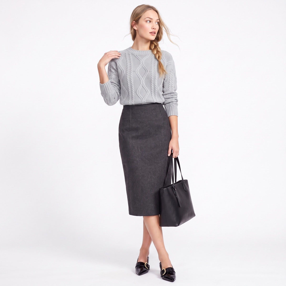 Cable Knit Crew Neck Pullover Sweater