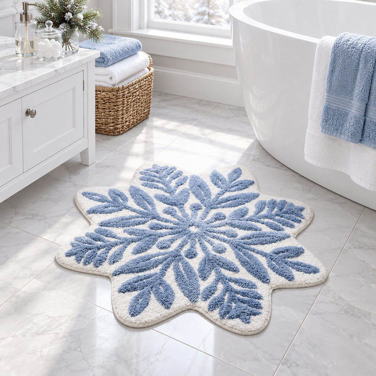 Christmas Snowflake and Wreath Tufted Bath Rug with Nonslip Backing 23.6 in
