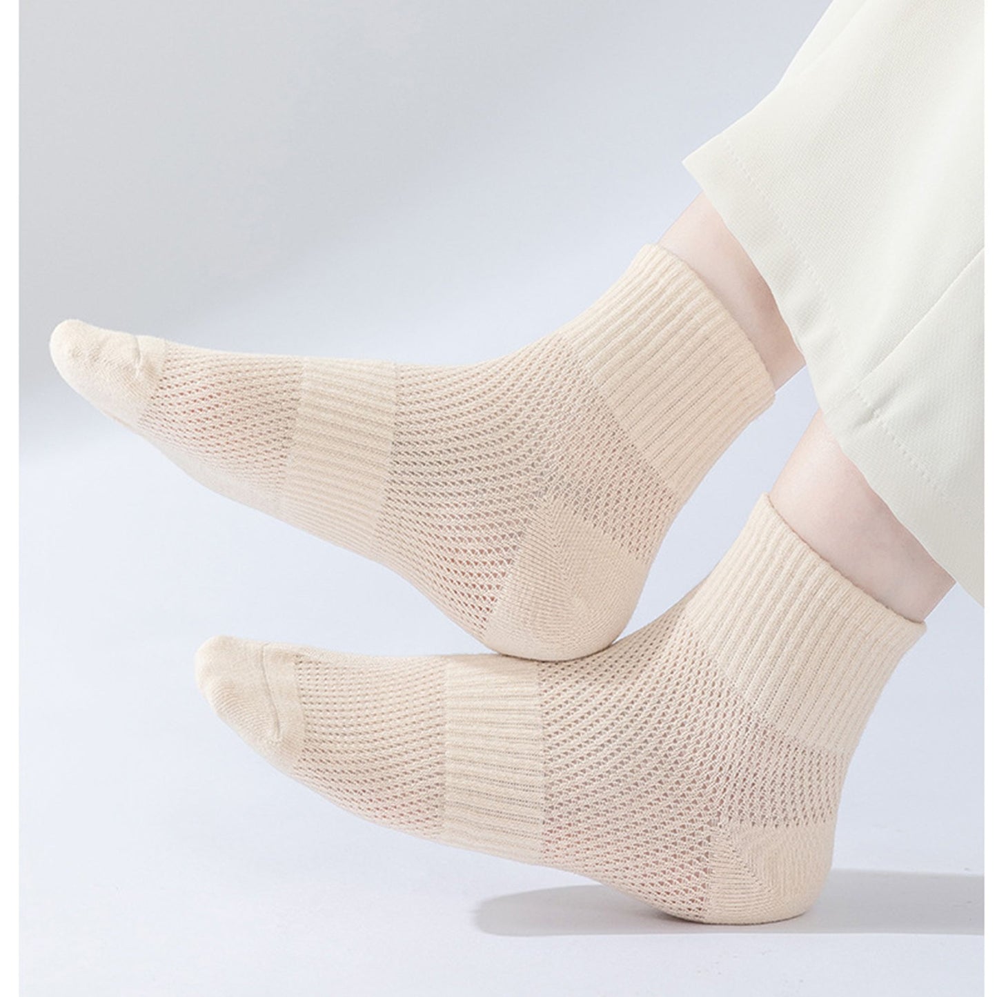 Anna-Kaci Womens Lightweight Breathable Ankle Socks 5-Pack Cushioned Sole Mesh Texture Soft Stretch Comfort Fit