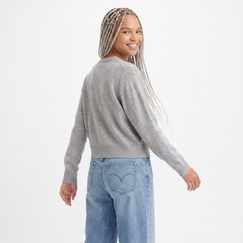 Crewneck Button-Front Knit Cardigan Sweater