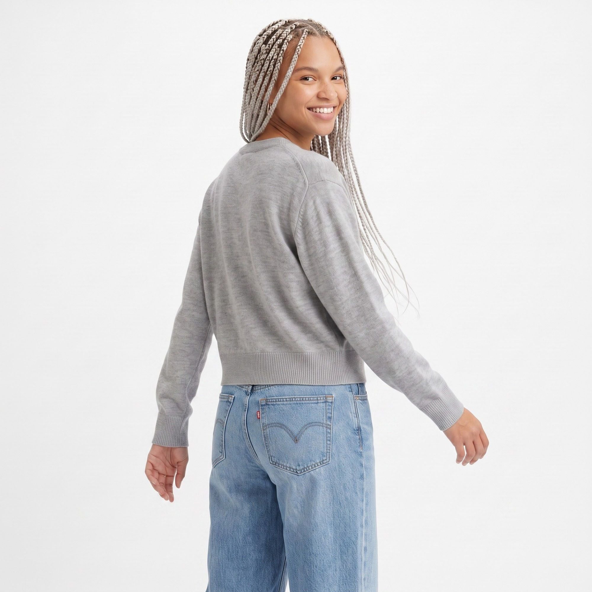 Crewneck Button-Front Knit Cardigan Sweater