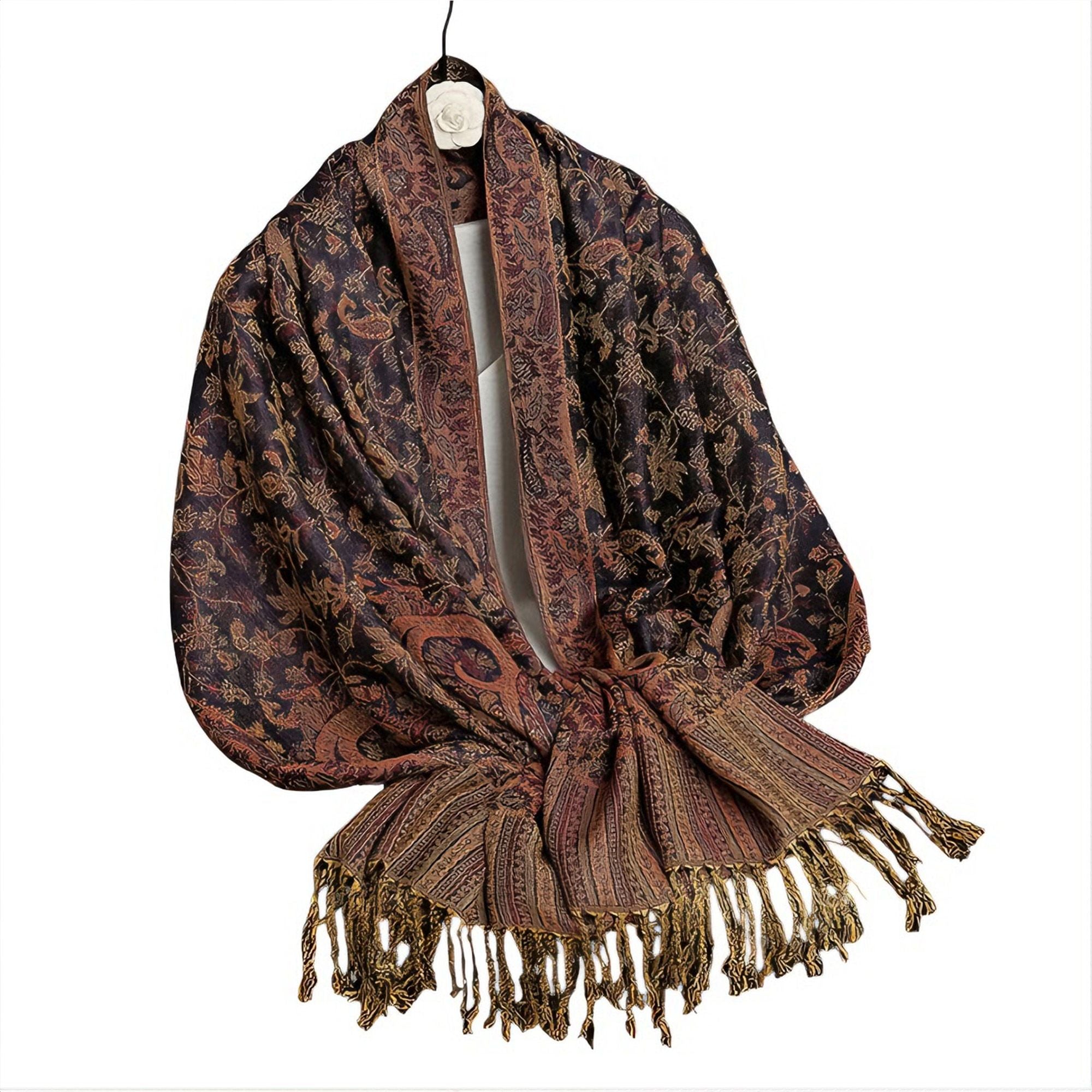 Anna-Kaci Women's Jacquard Paisley Shawl Scarf with Elegant Fringe Hem 71¡Á27.5 Inches