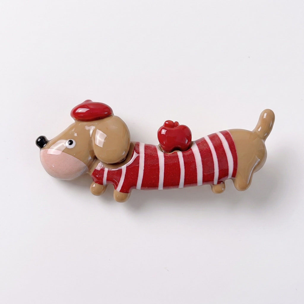 3pc Dachshund Dog Hair Clip Set Striped Puppy Barrettes