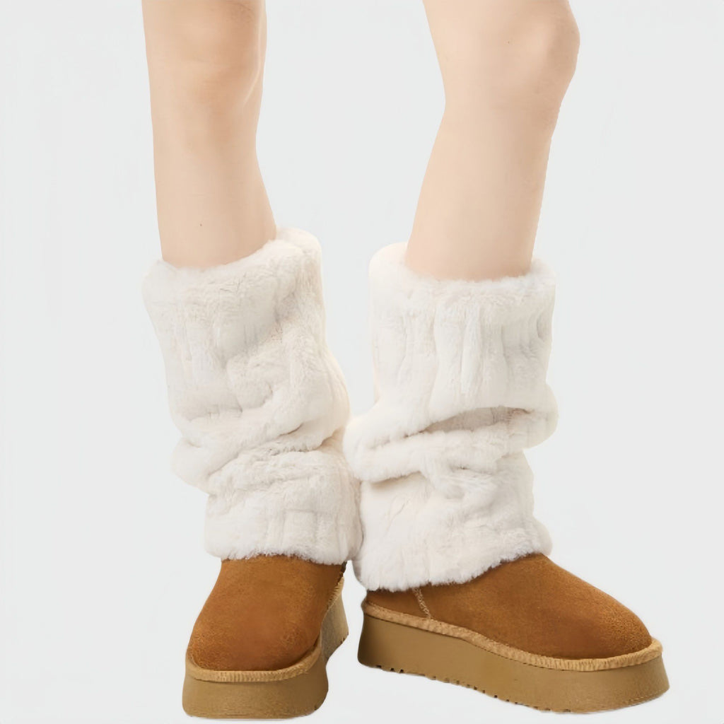 Anna-Kaci Plush Faux Fur Leg Warmers with Soft Textured Design and Cozy Stretch Fit for Layering Over Boots and Winter Outfits