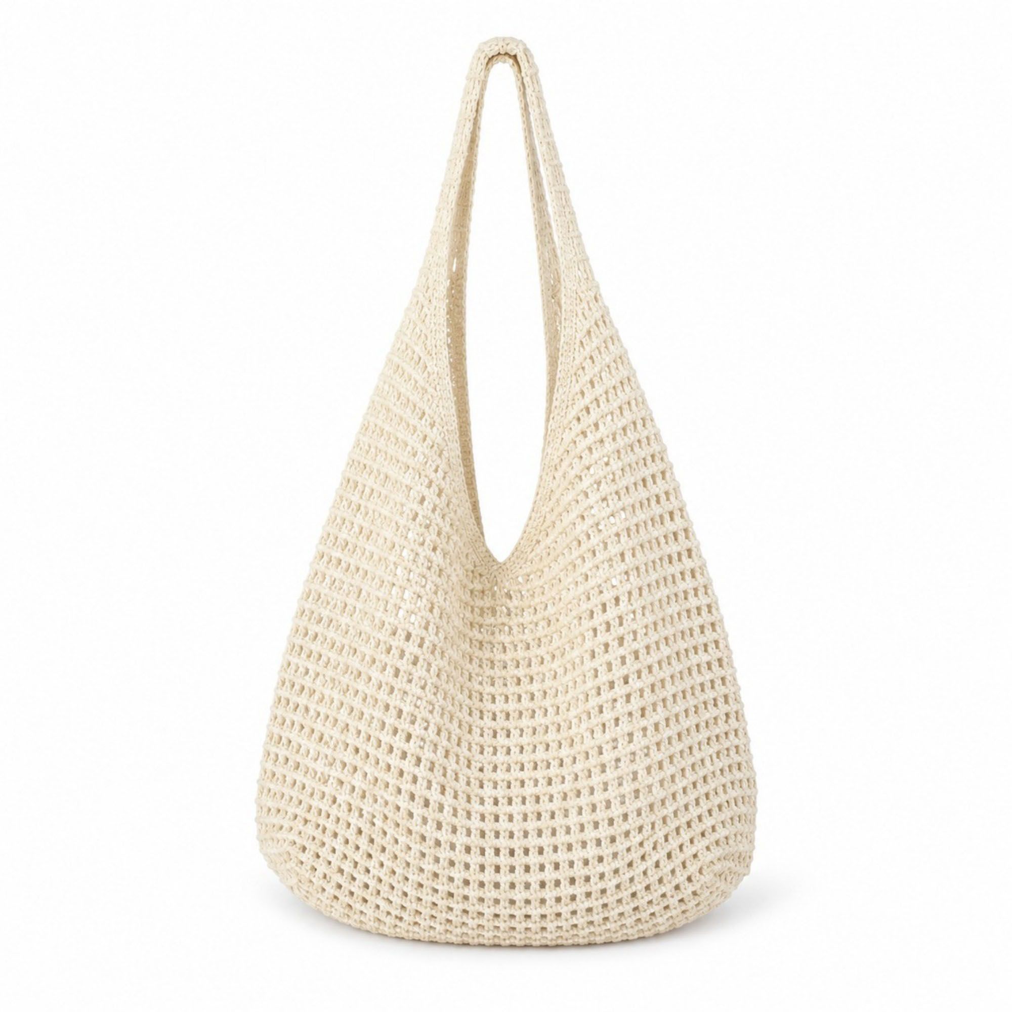 Crochet Tote Bag Red Open Knit Shoulder Bag Large Capacity Hobo Purse