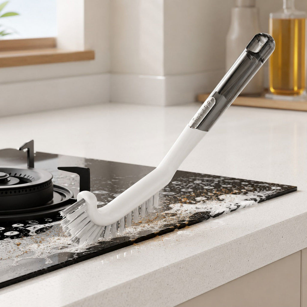 V-Shaped Grout Cleaning Brush with Long Handle for Tile, Corners, Tracks and Kitchen Surfaces