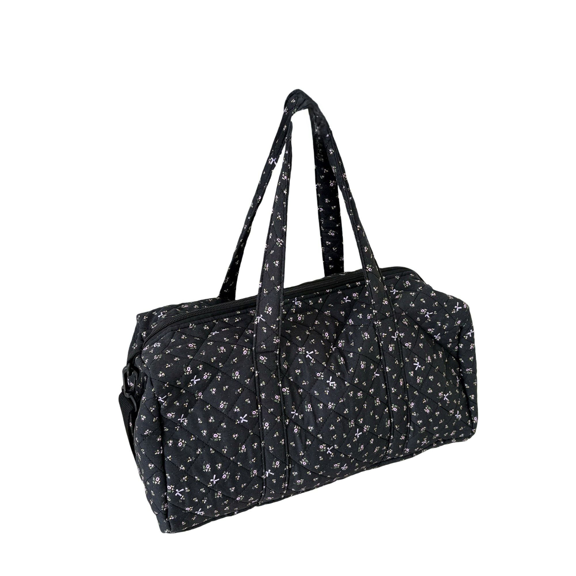 Quilted Cotton Duffel Bag with Floral Print and Double Handle Design