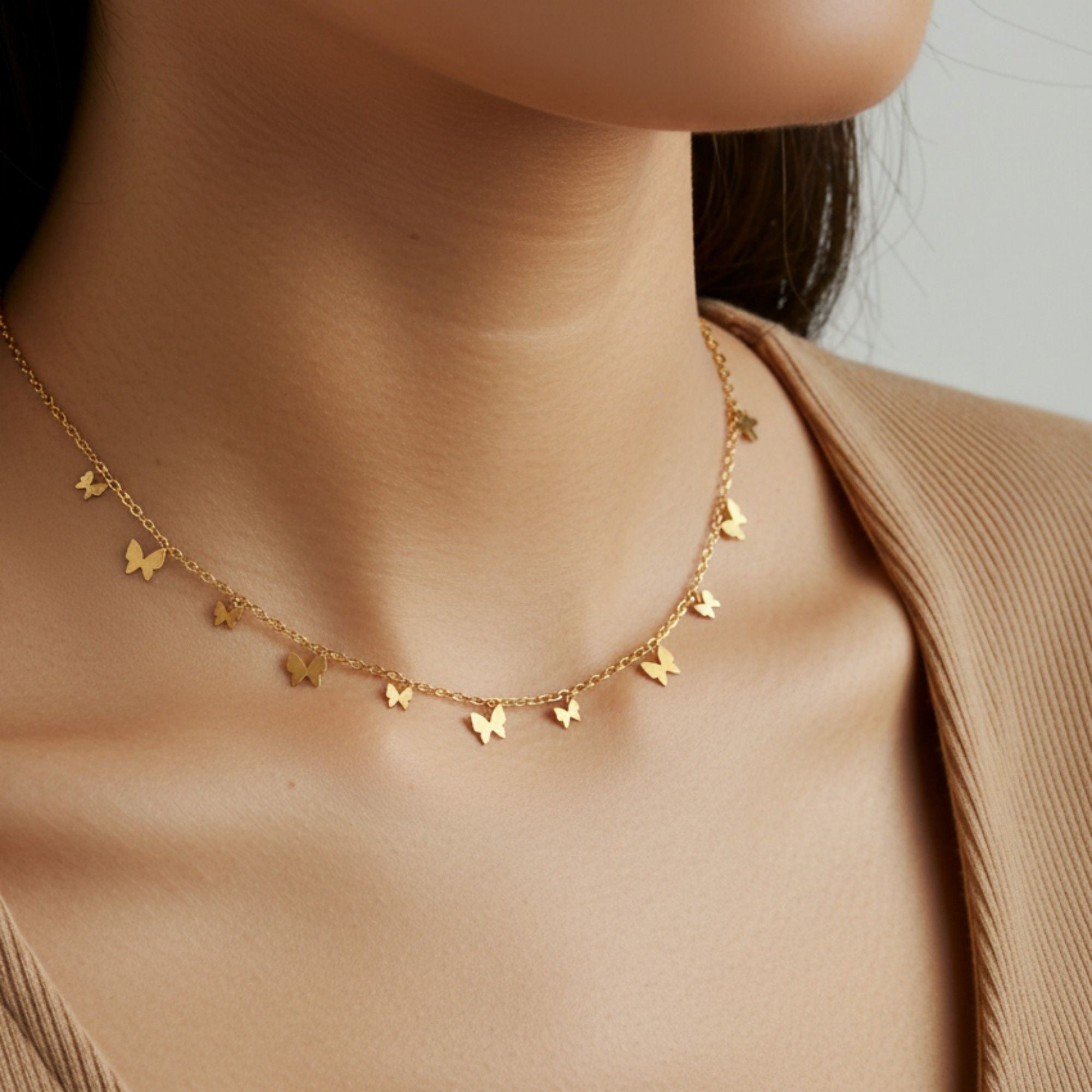 Butterfly Charm Necklace with Delicate Miniature Pendant Accents and Dainty Chain Design for a Soft Feminine Layered Look