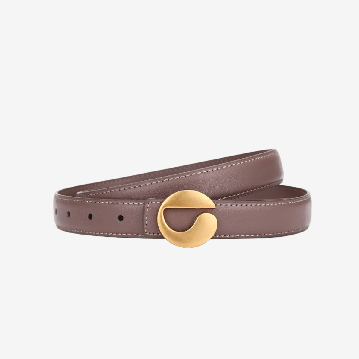 Genuine Cowhide Leather Belt with Round Gold Tone Buckle 39.4in