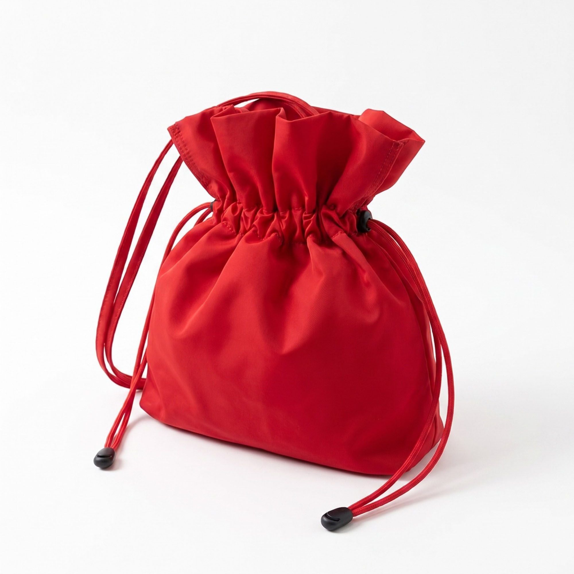 Drawstring Bucket Bag with Double Top Handles and Ruched Opening 11x9x4.5in