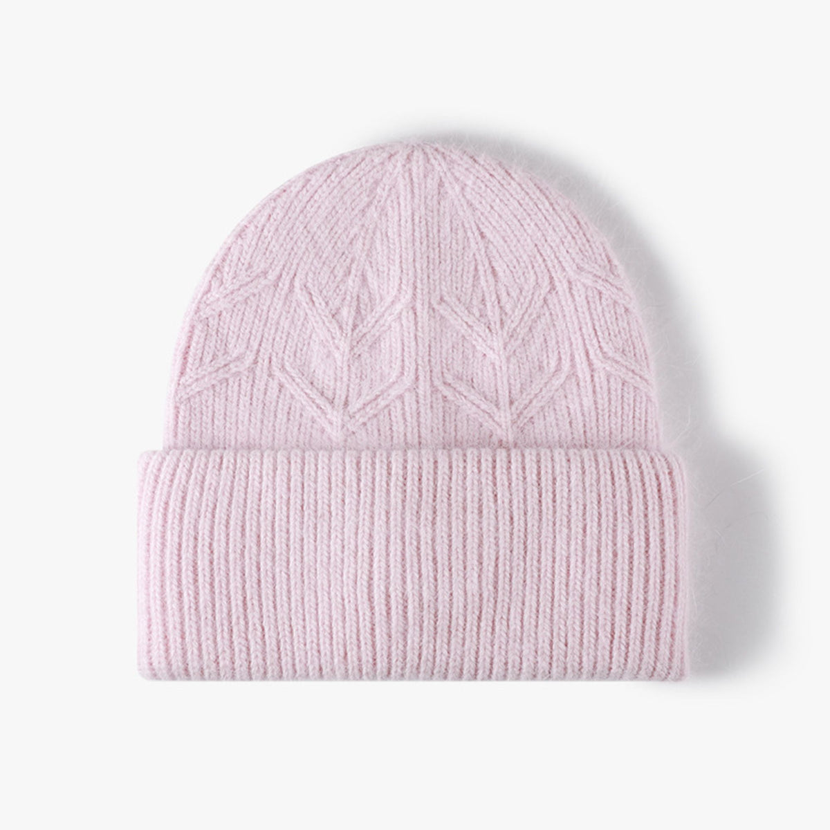 Fuzzy Knit Beanie Hat with Ribbed Cuff