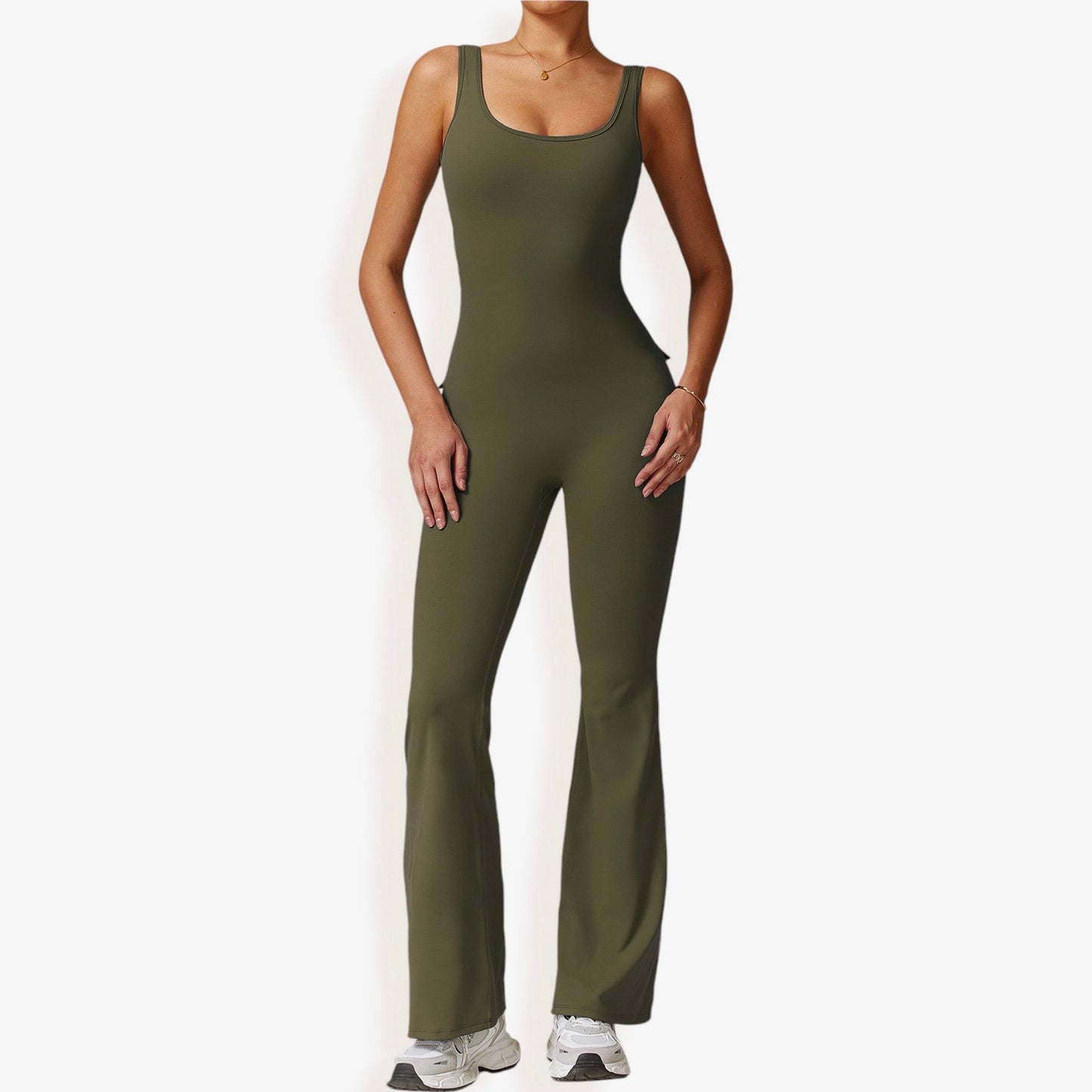 Seamless Flared Bodysuit with Scoop Neck for Activewear