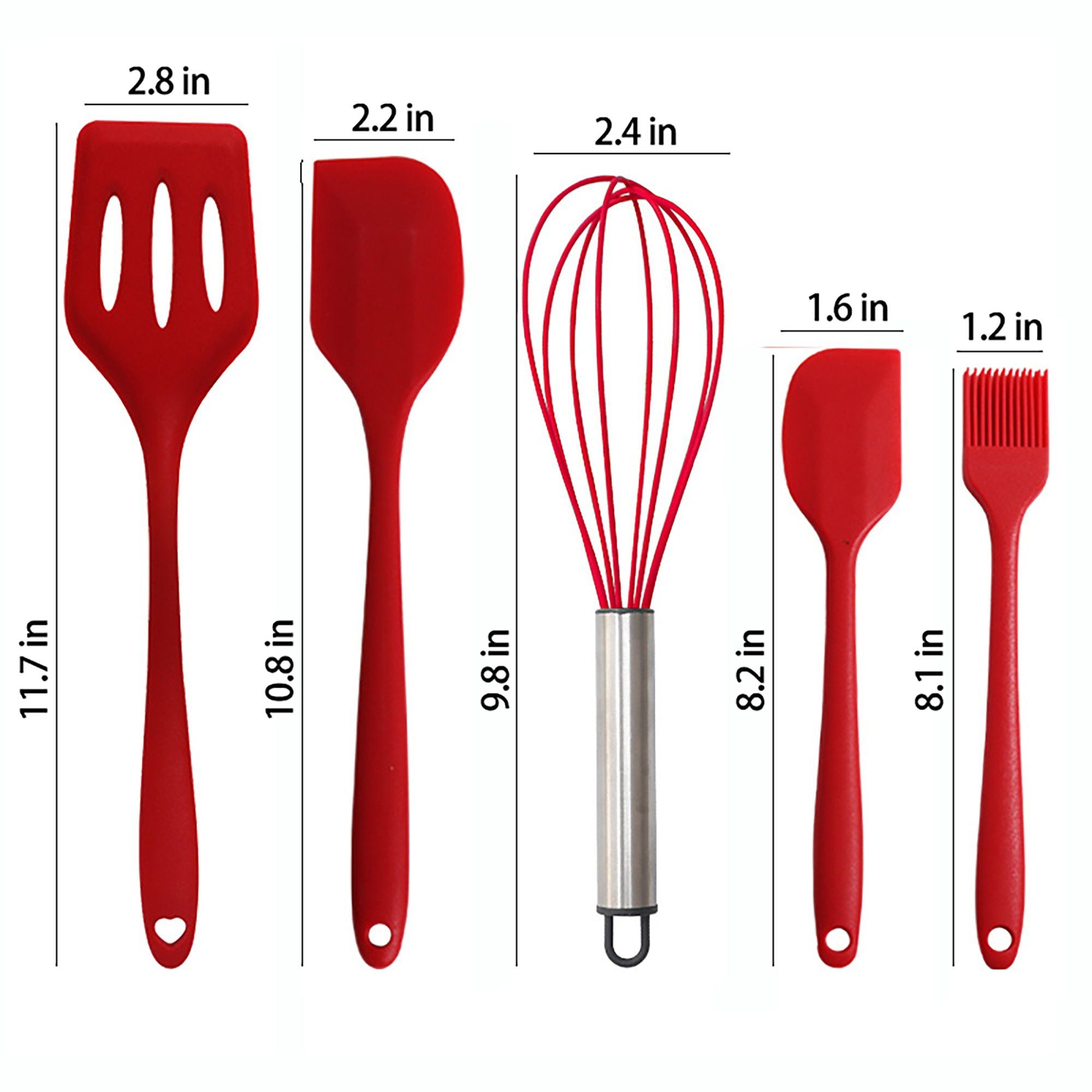5-Piece Silicone Kitchen Utensil Set with Spatulas, Whisk and Pastry Brush