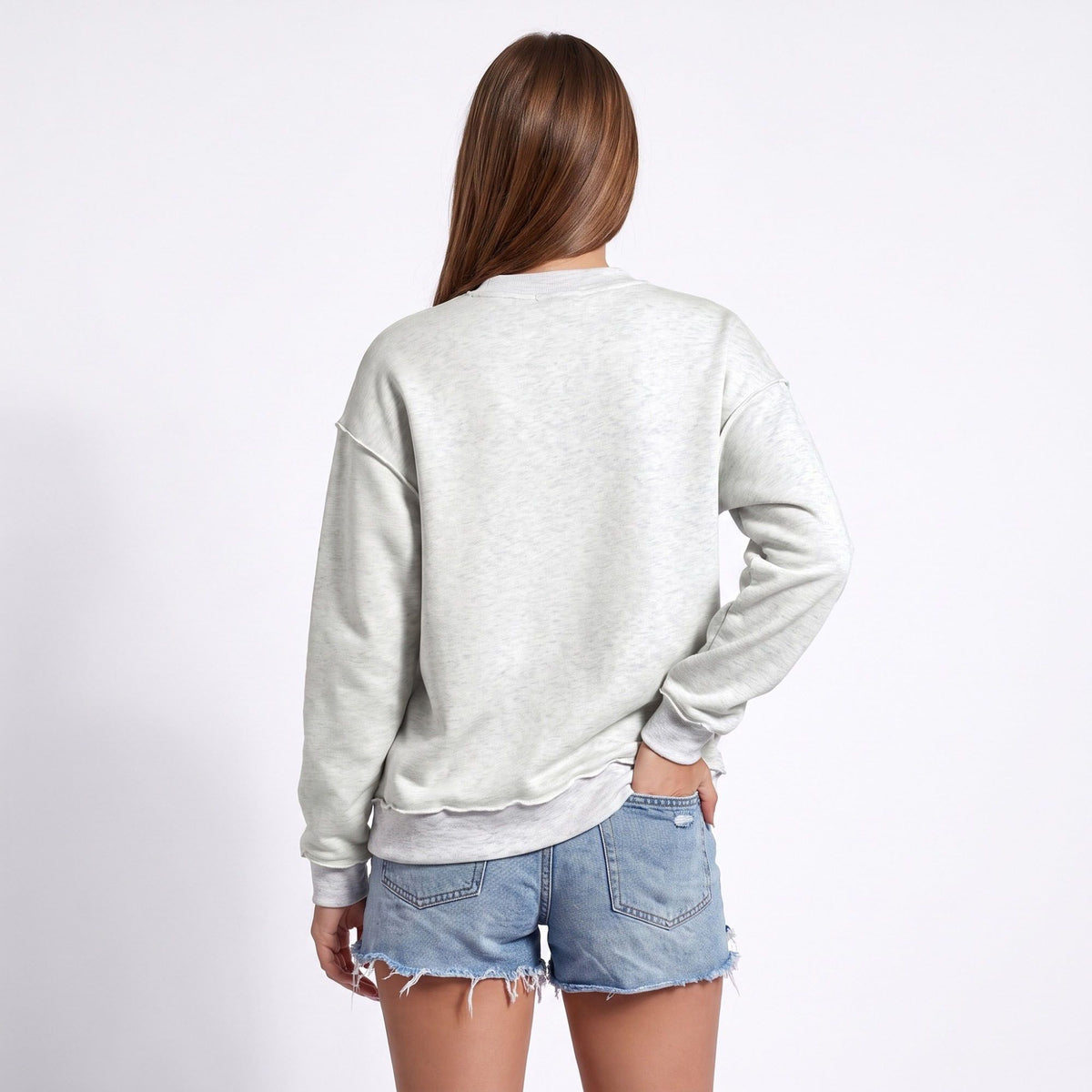 Exposed Seam Drop Shoulder Long Sleeve Pullover Sweatshirt