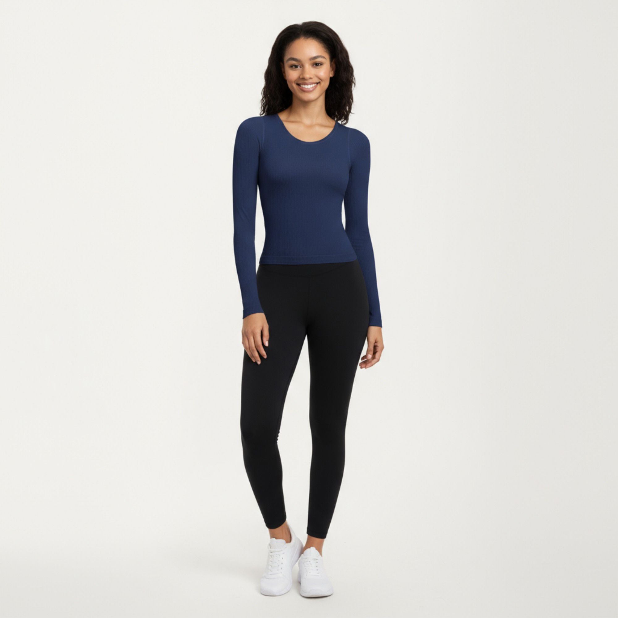 Anna-Kaci Active Women's Ribbed Long Sleeve Fitted Top with Crew Neck and Thumbhole Cuffs