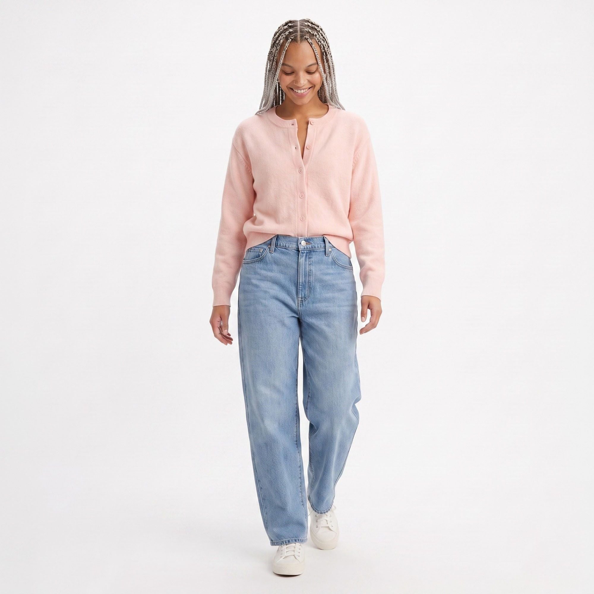 Crewneck Button-Front Knit Cardigan Sweater