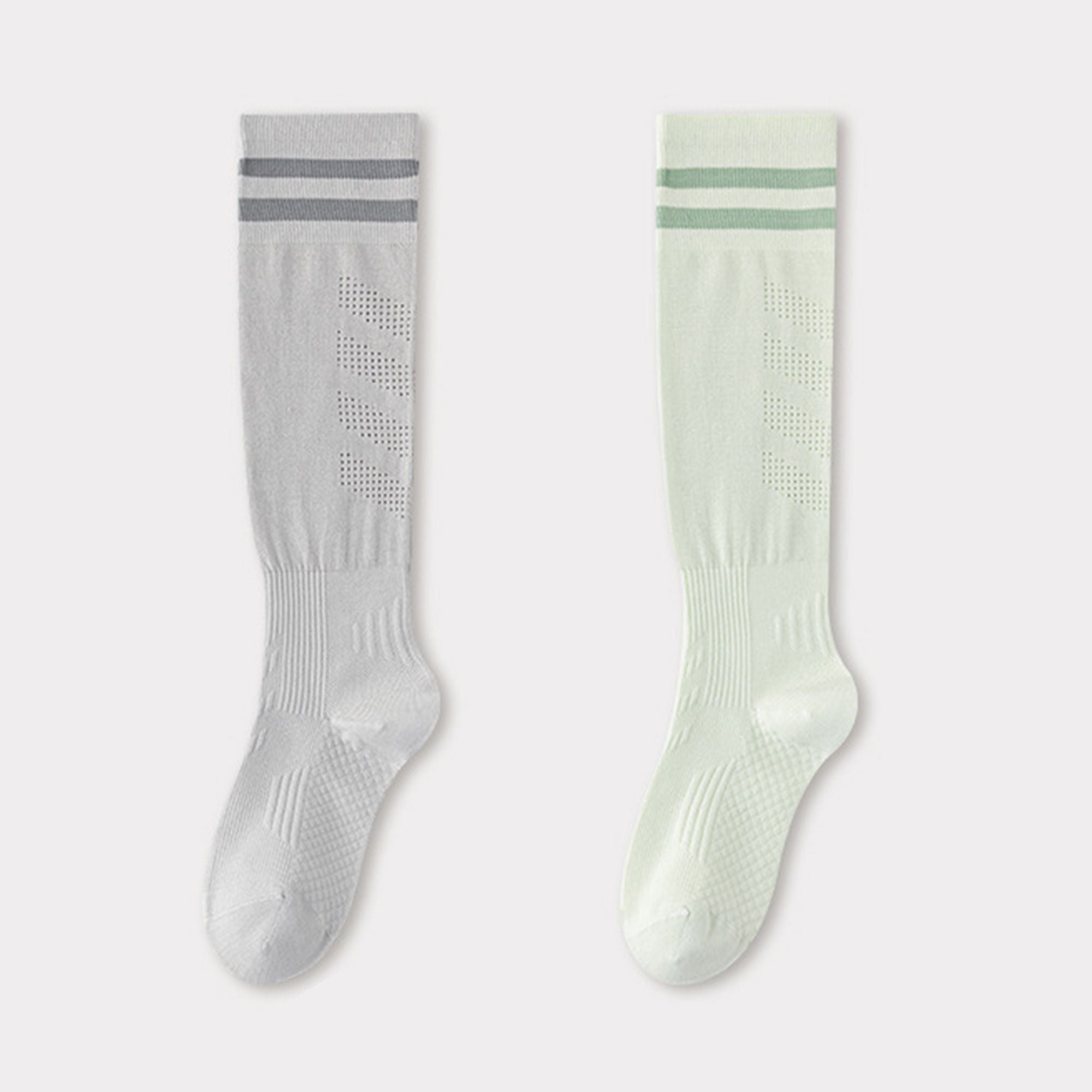 Anna-Kaci 2-Pair Knee-High Athletic Compression Socks with Breathable Mesh and Stripe Design