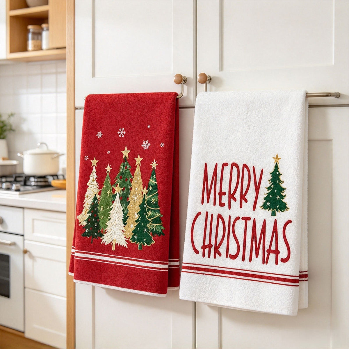 2-Pack Christmas Kitchen Towels 15.7x23.6in, Gnome & Tree Microfiber Hand Towels