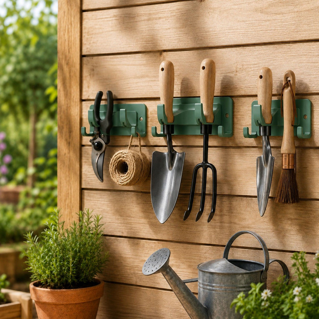 3-piece Wall Mounted Garden Tool Organizer Rack with Multi Hooks
