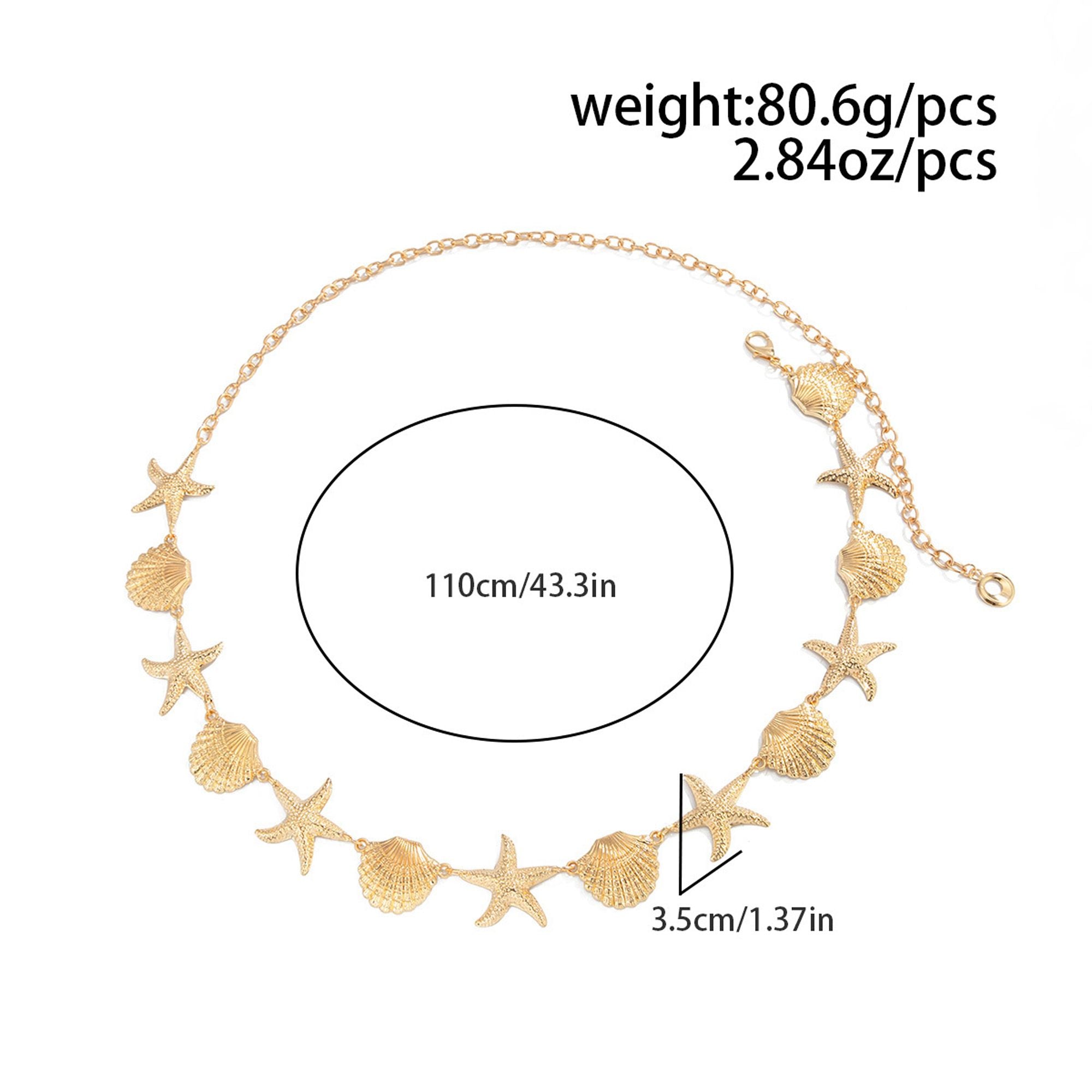 Starfish and Shell Metal Waist Chain Adjustable Beach Body Belt Ocean Style Waist Jewelry