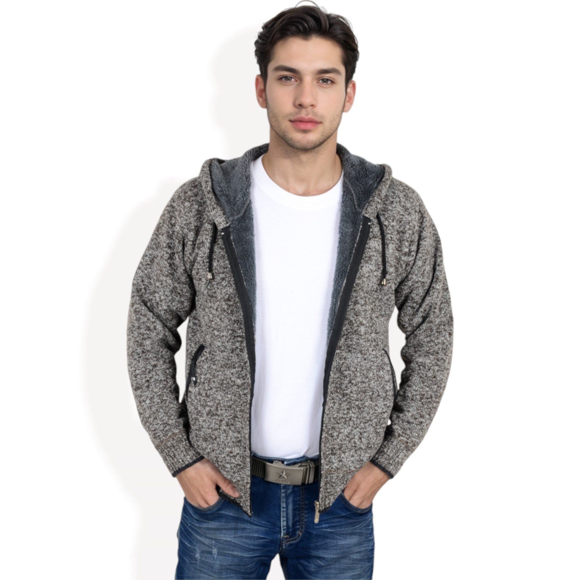 Anna-Kaci Men's Zip-Up Hooded Fleece Jacket with Adjustable Drawstrings and Front Pockets